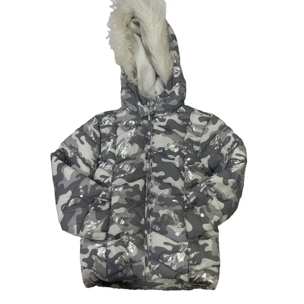 The Children’s Place Kids Silver Puffer Jacket Coat – Size 4T – Front Zip